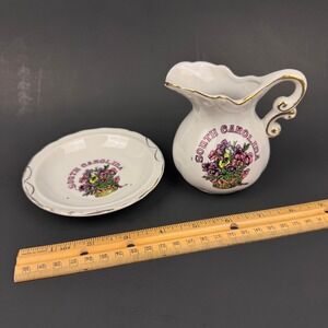 Vtg South Carolina Souvenir Small Creamer Pitcher Style w Bowl Plate Floral READ